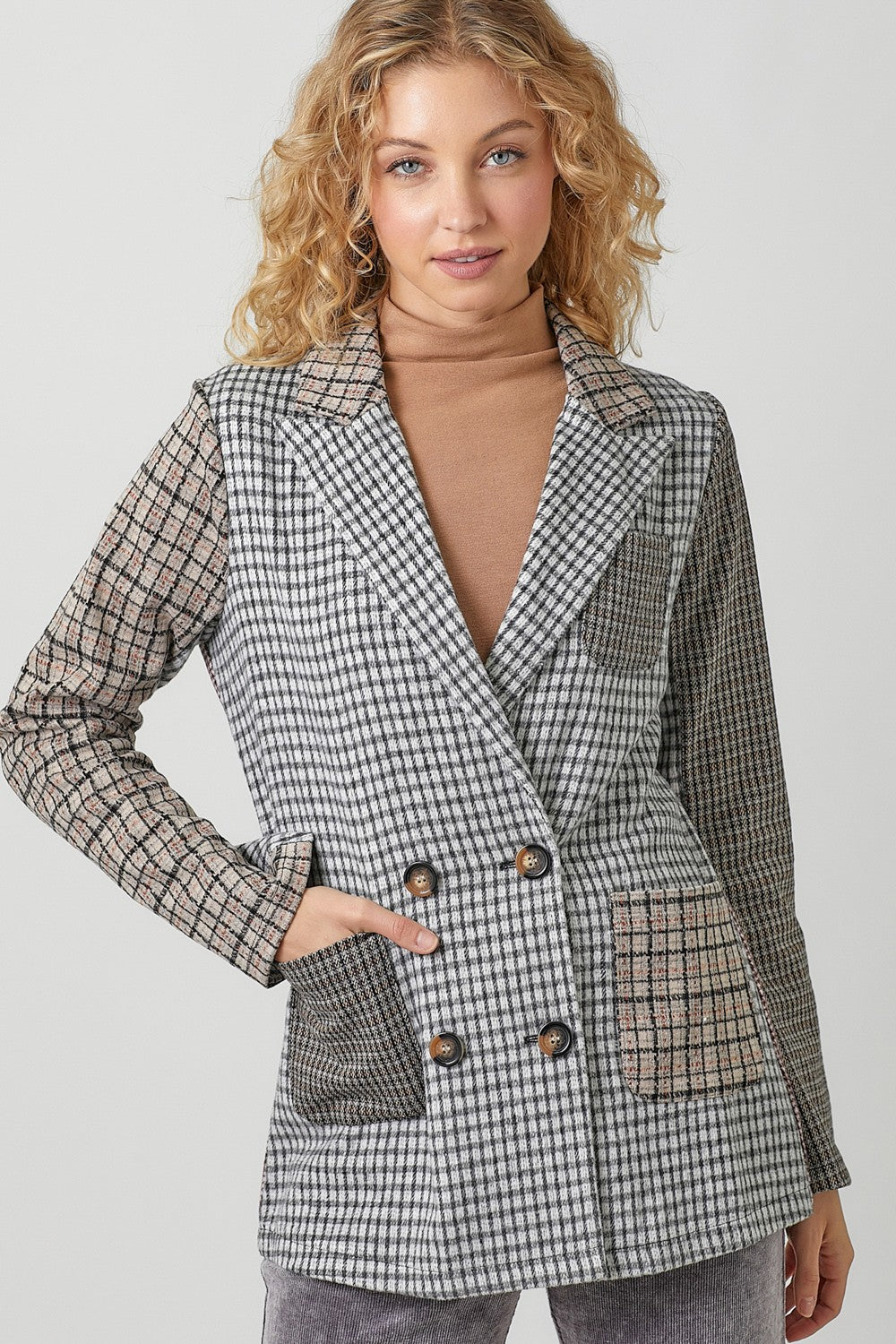 Mixed Plaid Blazer