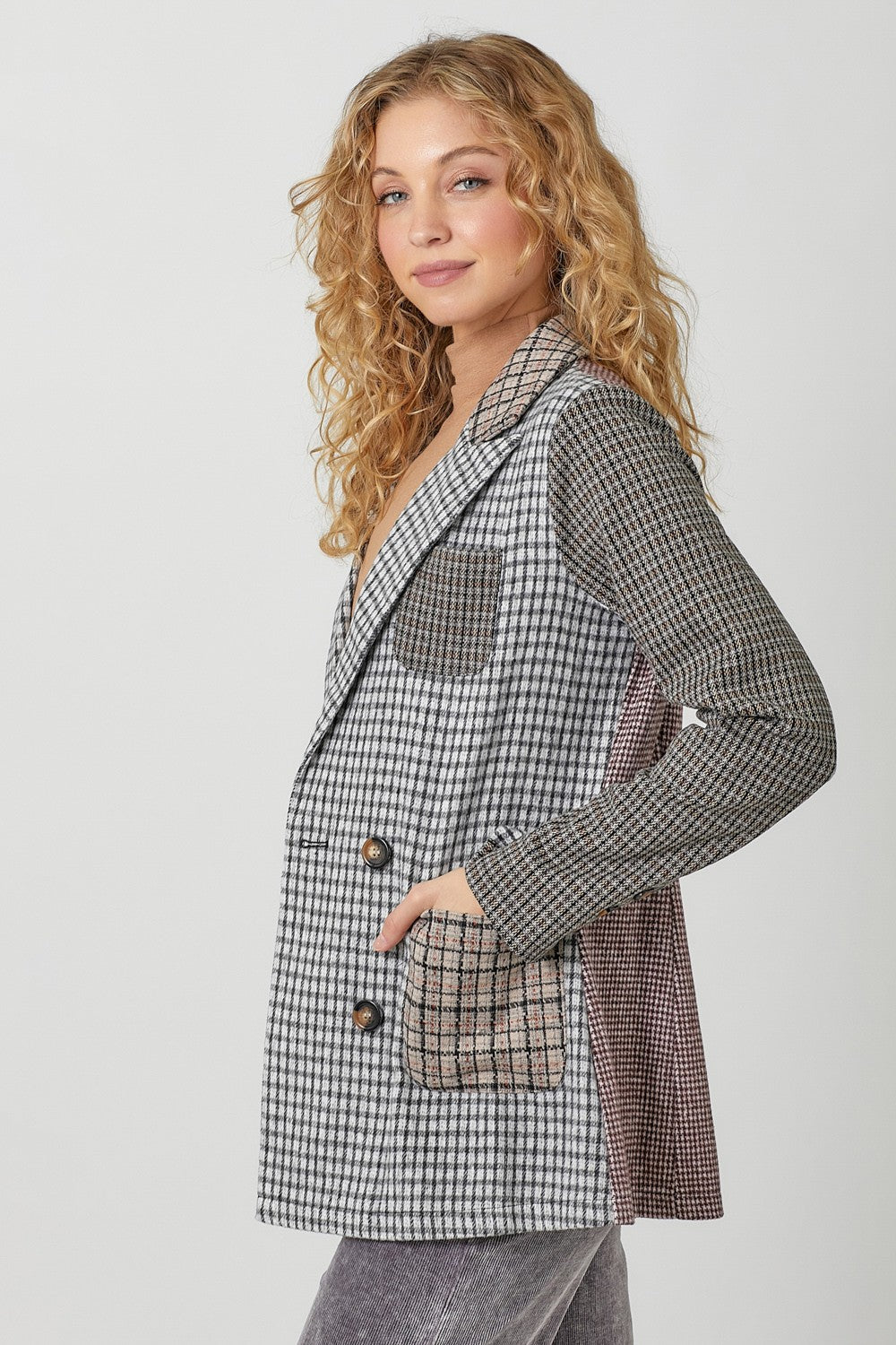 Mixed Plaid Blazer